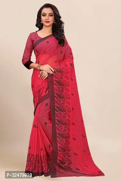 Beautiful Maroon Georgette Printed Saree With Blouse Piece For Women-thumb0