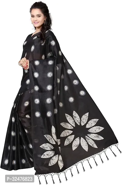 Beautiful Black Art Silk Printed Saree With Blouse Piece For Women-thumb0