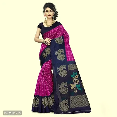 Stylish Purple Cotton Blend Checked Saree with Blouse piece For Women