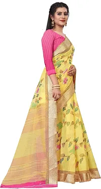 Elegant Yellow Cotton Linen Printed Saree With Blouse Piece For Women Pack Of 1-thumb2