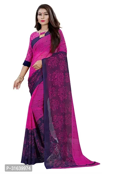 Elegant Pink Cotton Blend Saree without Blouse piece For Women-thumb0