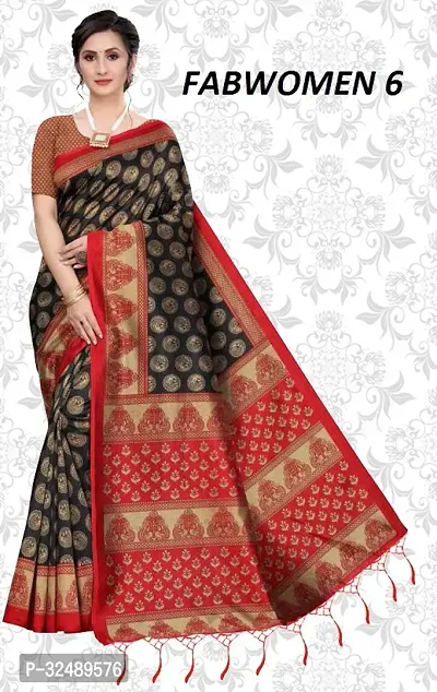 Beautiful Art Silk Maroon Printed  Saree with Blouse piece For Women-thumb2