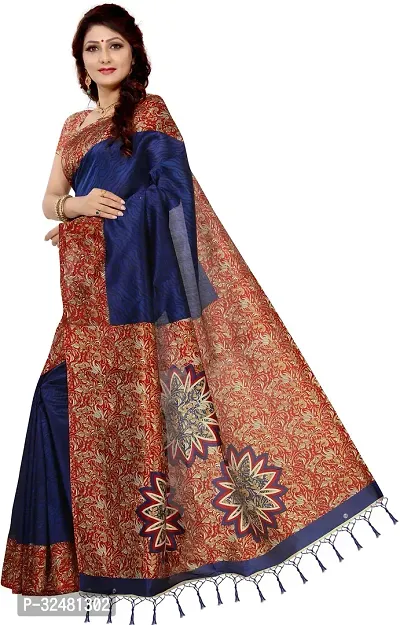 Elegant Blue Silk Blend Saree with Blouse piece For Women-thumb4