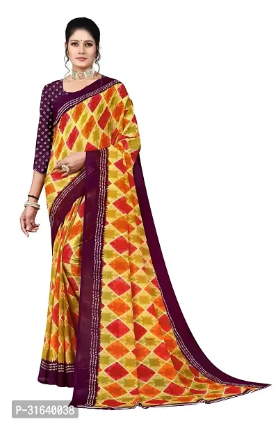 Elegant Yellow Georgette Saree without Blouse piece For Women-thumb0