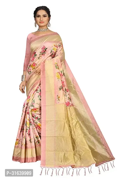 Elegant Pink Art Silk Saree without Blouse piece For Women-thumb0