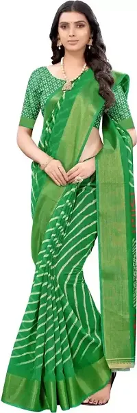 Beautiful Green Cotton Silk Striped Saree With Blouse Piece For Women-thumb4