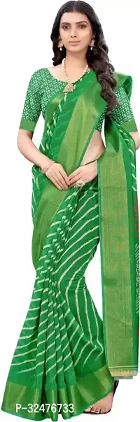 Beautiful Green Cotton Silk Striped Saree With Blouse Piece For Women-thumb5