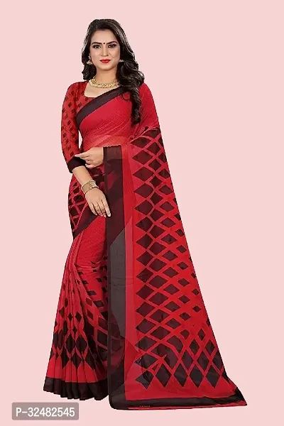 Stylish Red Georgette Printed Saree with Blouse piece For Women-thumb0