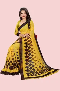 Stylish Yellow Georgette Printed Saree with Blouse piece For Women-thumb4