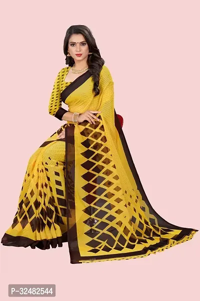 Stylish Yellow Georgette Printed Saree with Blouse piece For Women-thumb5