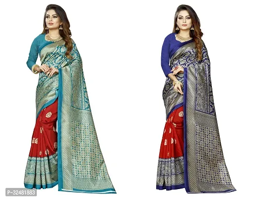 Beautiful Multicoloured Art Silk Printed Saree With Blouse Piece For Women Pack Of 2