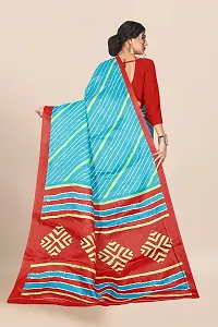 Stylish Blue Silk Blend Printed Saree with Blouse piece For Women-thumb1