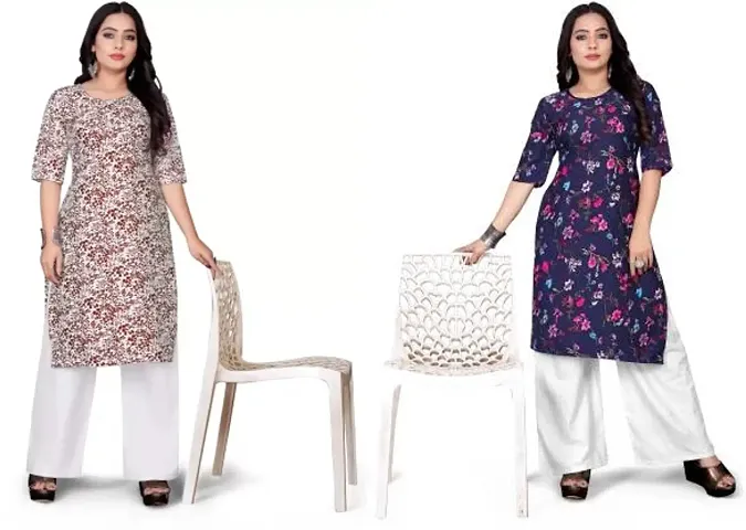 Stylish Crepe Printed Straight Kurtis - Pack Of 2