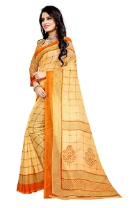 Stylish Beige Georgette Checked Saree with Blouse piece For Women-thumb1