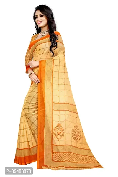 Stylish Beige Georgette Checked Saree with Blouse piece For Women-thumb2