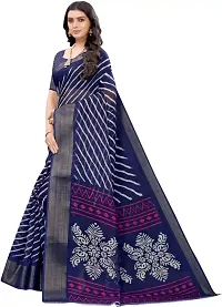 Beautiful Blue Cotton Silk Striped Saree With Blouse Piece For Women-thumb2