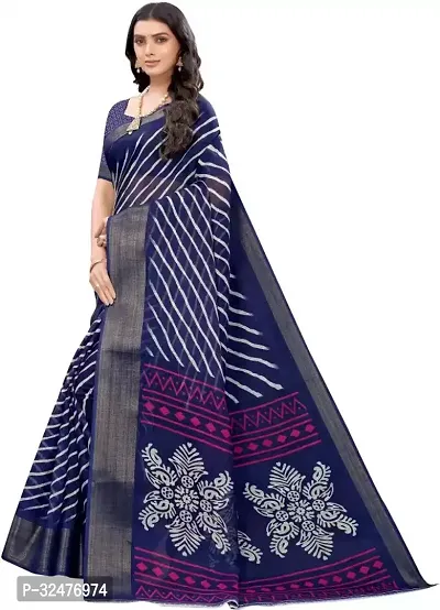 Beautiful Blue Cotton Silk Striped Saree With Blouse Piece For Women-thumb3