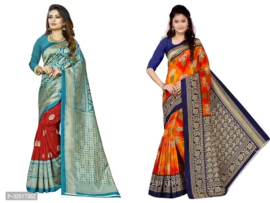 Beautiful Multicoloured Art Silk Printed Saree With Blouse Piece For Women Pack Of 2