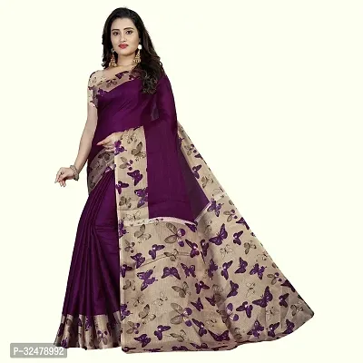 Beautiful Purple Art Silk Printed Saree With Blouse Piece For Women-thumb0