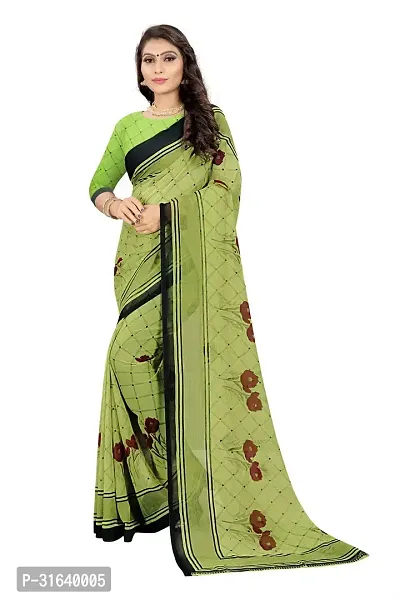 Elegant Green Georgette Saree without Blouse piece For Women-thumb0