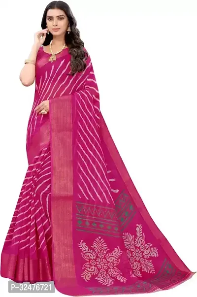 Beautiful Pink Cotton Silk Striped Saree With Blouse Piece For Women-thumb5