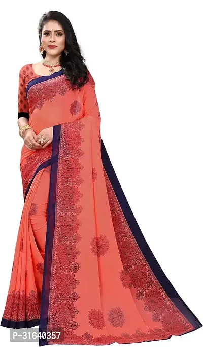 Elegant Peach Georgette Saree without Blouse piece For Women-thumb0