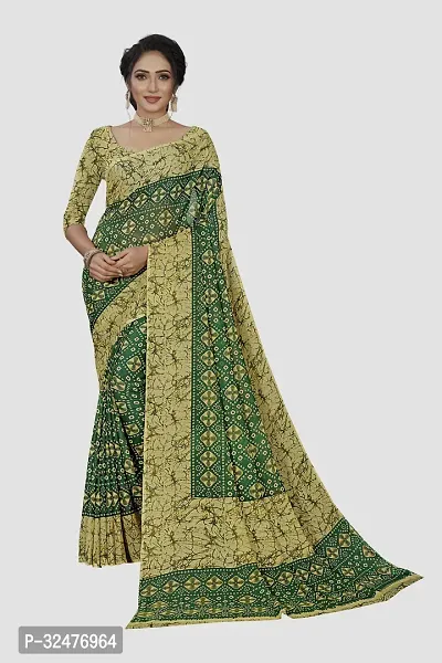 Beautiful Green Georgette Printed Saree With Blouse Piece For Women-thumb0