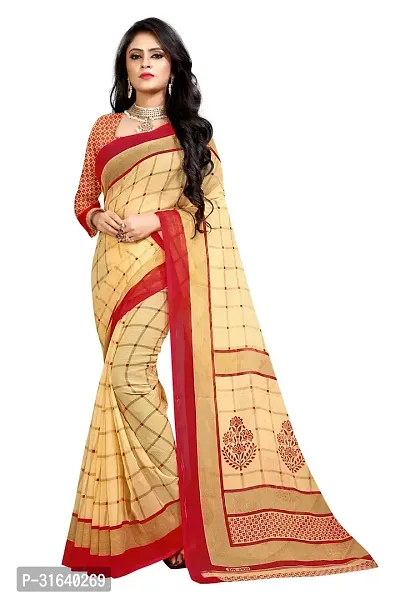 Elegant Cream Georgette Saree without Blouse piece For Women-thumb0