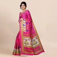 Beautiful Pink Silk Blend Printed Saree With Blouse Piece For Women-thumb3