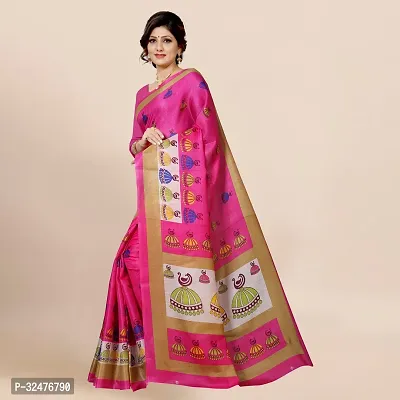 Beautiful Pink Silk Blend Printed Saree With Blouse Piece For Women-thumb4