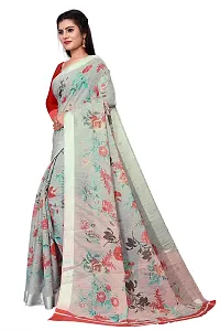 Elegant Cotton Linen Printed Saree with Blouse piece For Women-thumb1