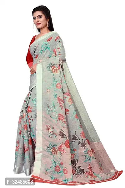 Elegant Cotton Linen Printed Saree with Blouse piece For Women-thumb2