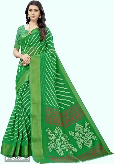 Elegant Cotton Blend Printed Saree with Blouse piece For Women