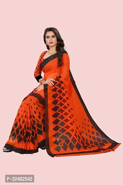 Stylish Orange Georgette Printed Saree with Blouse piece For Women-thumb5