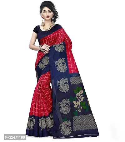 Stylist Cotton Blend Saree With Blouse Piece For Women