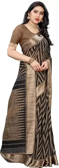 Elegant Black Cotton Linen Printed Saree With Blouse Piece For Women Pack Of 1-thumb2