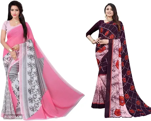 Stylish Multicoloured Georgette Printed Saree with Blouse piece For Women Pack of 2