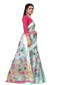 Elegant Cotton Linen Printed Saree with Blouse piece For Women-thumb2