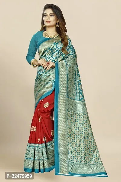 Beautiful Blue Art Silk Printed Saree With Blouse Piece For Women-thumb0