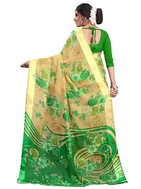 Elegant Green Cotton Linen Printed Saree With Blouse Piece For Women Pack Of 1-thumb2