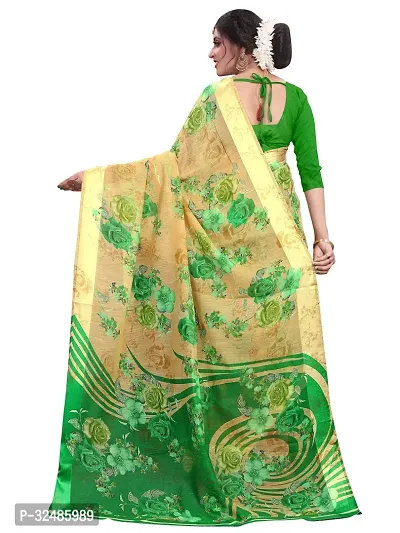 Elegant Green Cotton Linen Printed Saree With Blouse Piece For Women Pack Of 1-thumb3