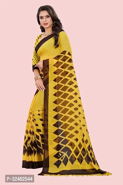 Stylish Yellow Georgette Printed Saree with Blouse piece For Women-thumb4