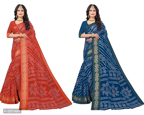 Stylish Cotton Silk Printed Saree with Blouse piece For Women Pack Of 2