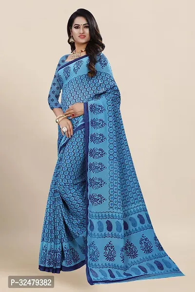 Beautiful Blue Georgette Printed Saree With Blouse Piece For Women-thumb4