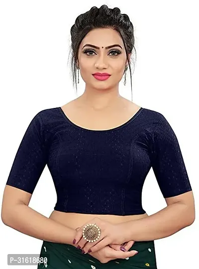 Reliable Navy Blue Lycra Blend Stitched Blouses For Women-thumb0