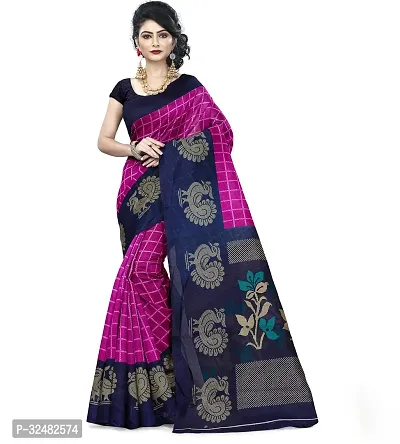 Stylish Pink Art Silk Printed Saree with Blouse piece For Women-thumb0