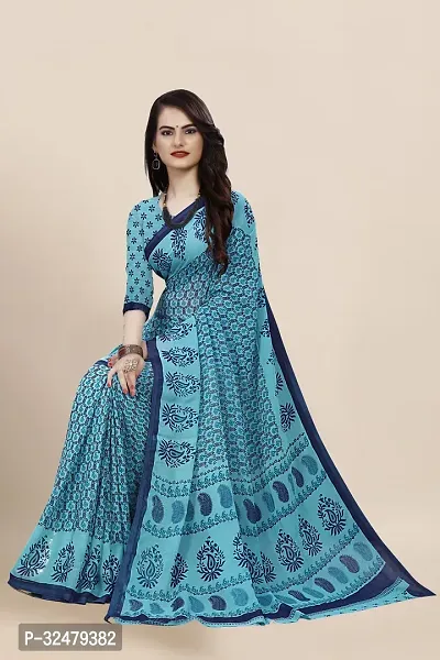 Beautiful Blue Georgette Printed Saree With Blouse Piece For Women-thumb5