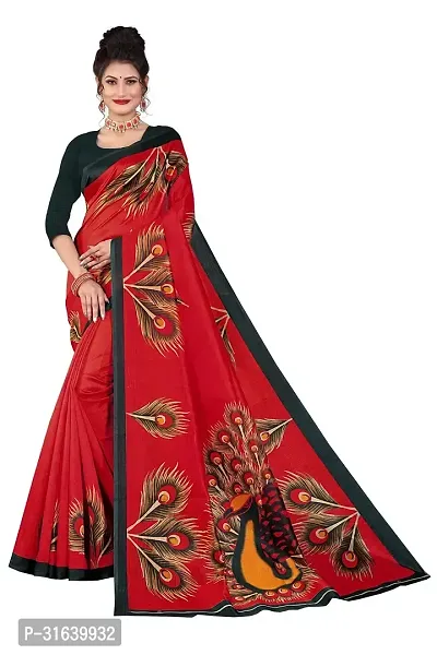 Elegant Red Art Silk Saree without Blouse piece For Women-thumb0