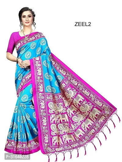 Elegant Blue Art Silk Saree with Blouse piece For Women-thumb0