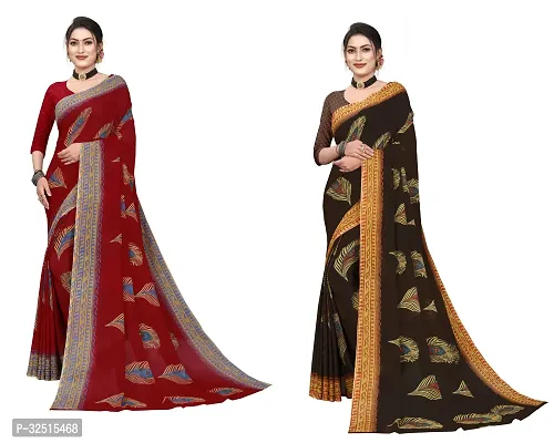 Stylish Multicoloured Georgette Printed Saree with Blouse piece For Women Pack of 2-thumb0